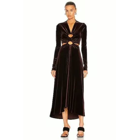 A.L.C Maeve Women's Draped Velvet Dress With Cut Out Details in Brown Size 4 - Picture 1 of 12